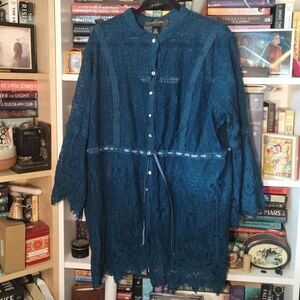 Colleen Lopez Flowy Blue lace Boho style Top/dress Size Petite 2XL